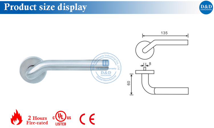 Stainless Steel 304 Wooden Door Handle Size Display حجم المقبض