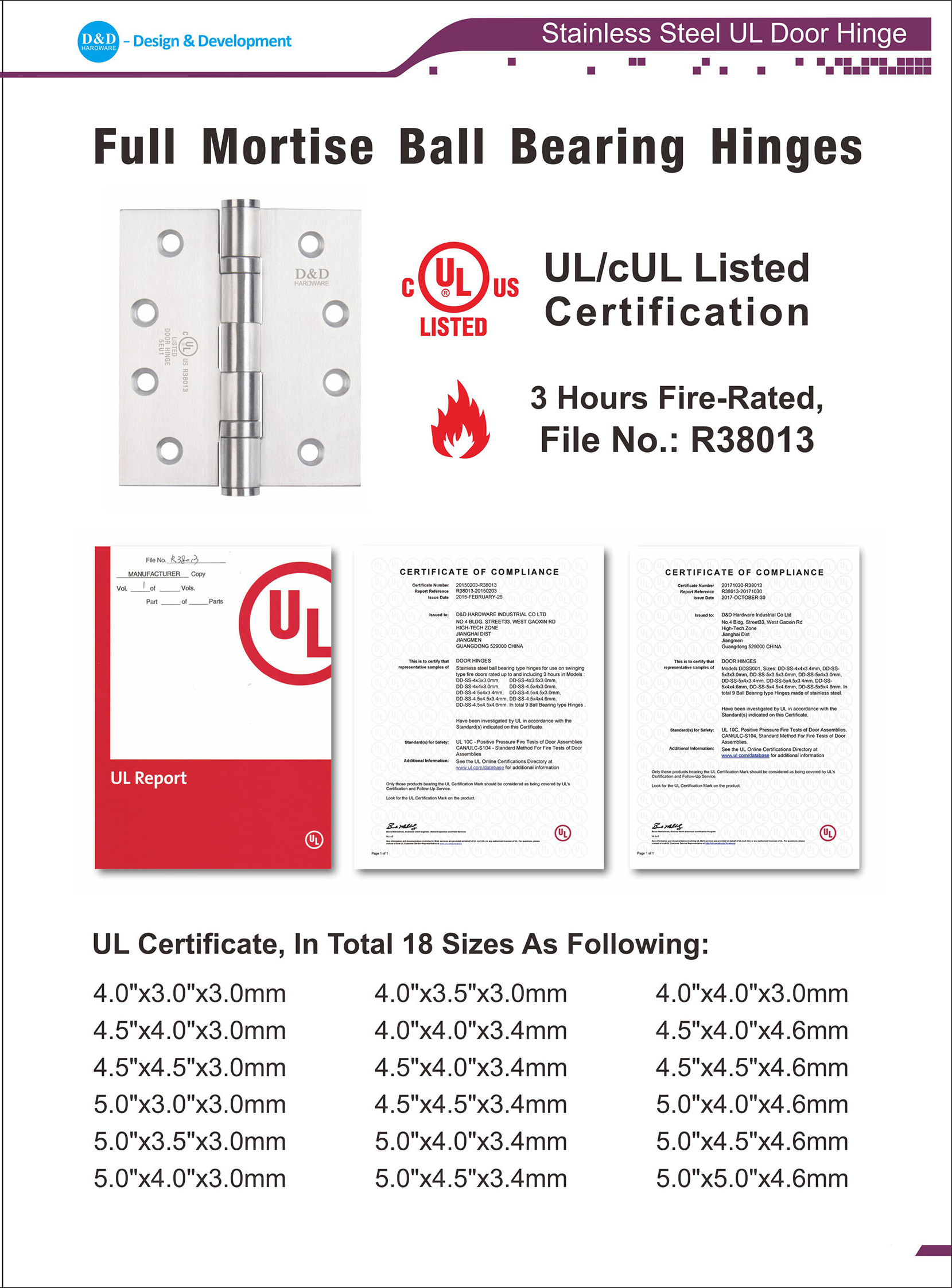 UL DOOR HINGE-D&D HARDWARE UL الباب المفصلي - D & D الأجهزة