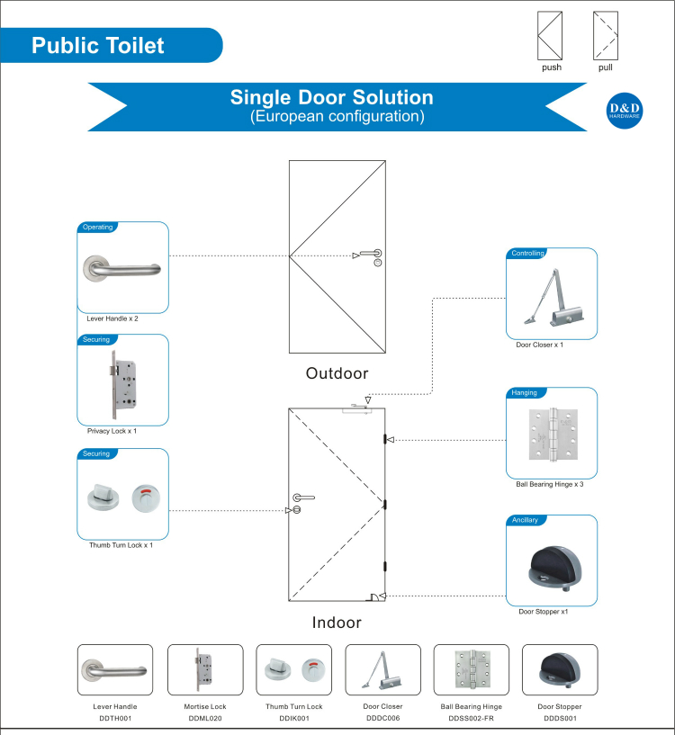 المرحاض العام Single Door Door Solution D & D الأجهزة