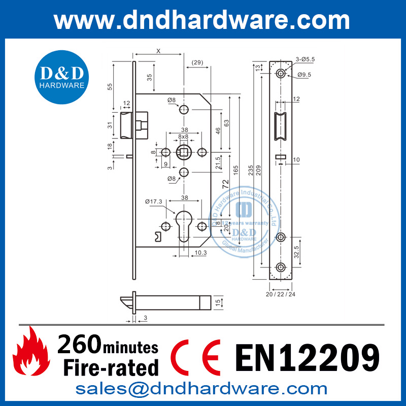 SS304 Apartment Deadbolt CE EN12209 LIGHT LATCH LOCK FOR ESCEP DDML014