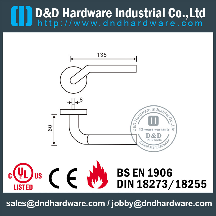 SS304 Hollow Tube Mitred Lever Handter for Extride Steel Door-DDTH015