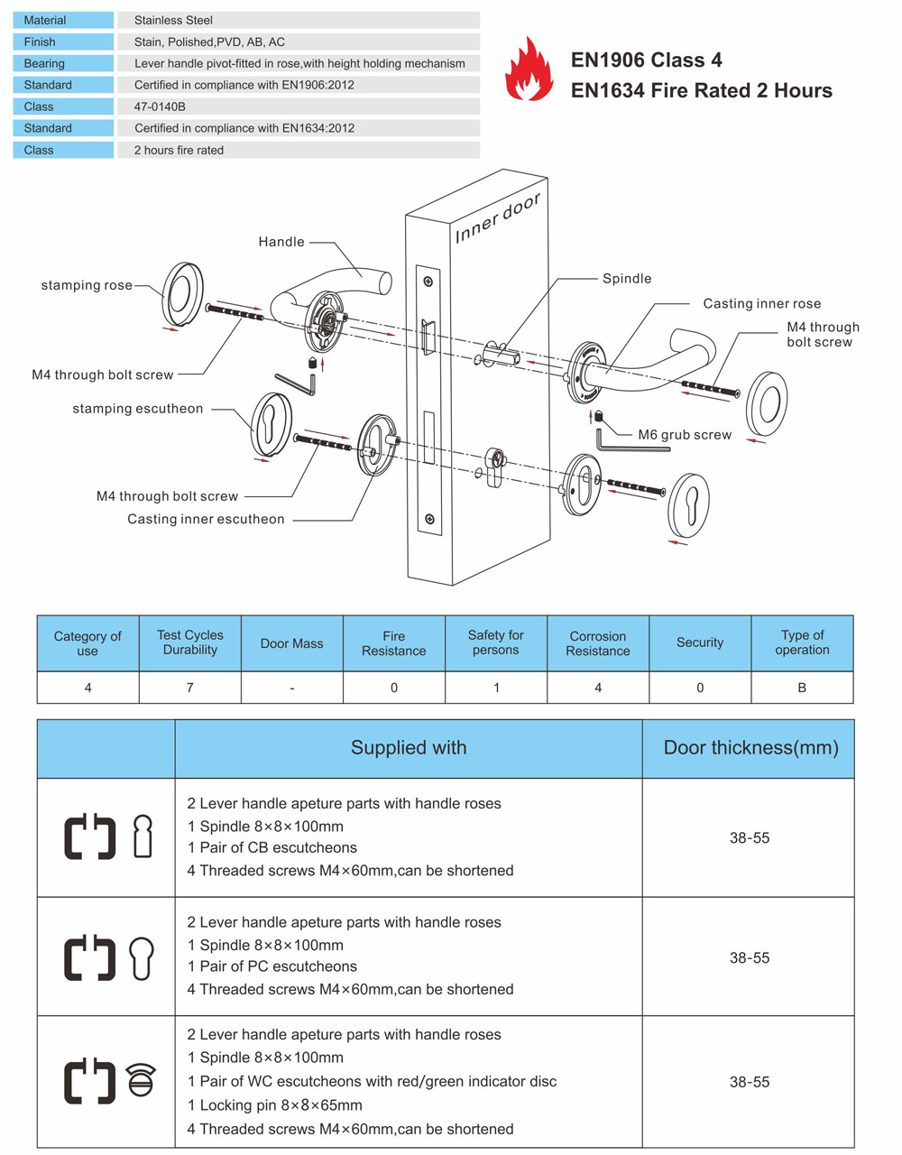 SS304 Hollow Tube Mitred Lever Handter for Extride Steel Door-DDTH015